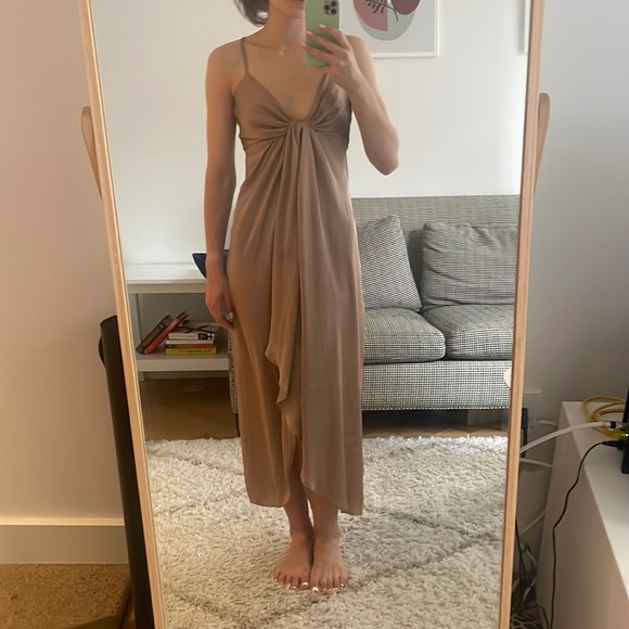 zara beige satin dress Zara Satin Beige Halter Dress  Source.At
